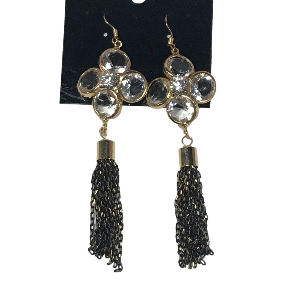Boutique Gold/W Clear Rhinestone Clover Earrings